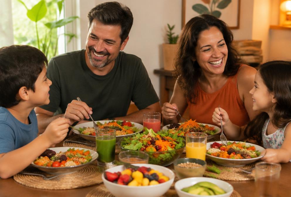 Sentar à mesa com a família e comer a mesma comida que todo mundo.
